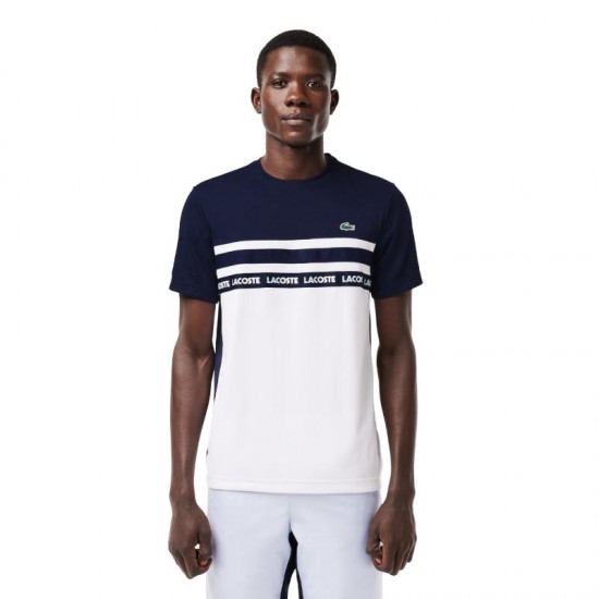 T-shirt Lacoste Ultra Dry bianca blu navy