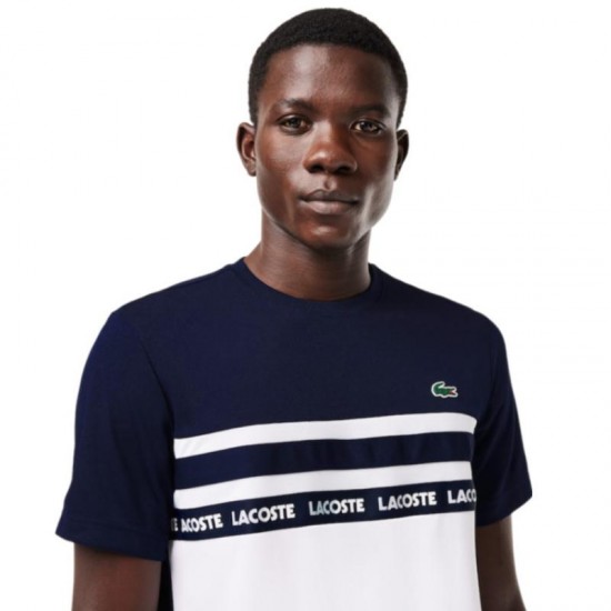 T-shirt Lacoste Ultra Dry bianca blu navy