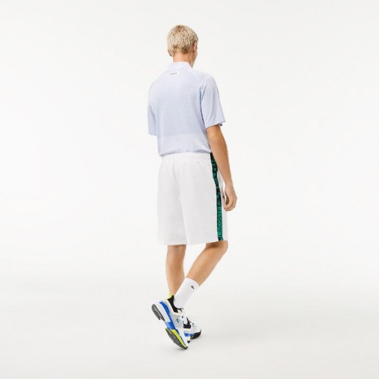 Short Lacoste Sport Listras Laterais Branco Verde