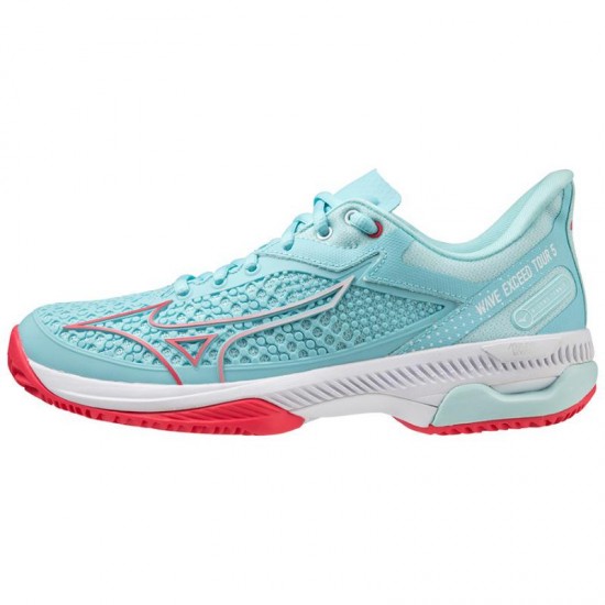 Tenis Mizuno Wave Exceed Tour 5 CC Turquesa Mulheres Brancas