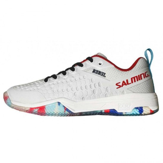 Salming Rebel Light Dazzle Branco Vermelho Azul Sapatos Femininos